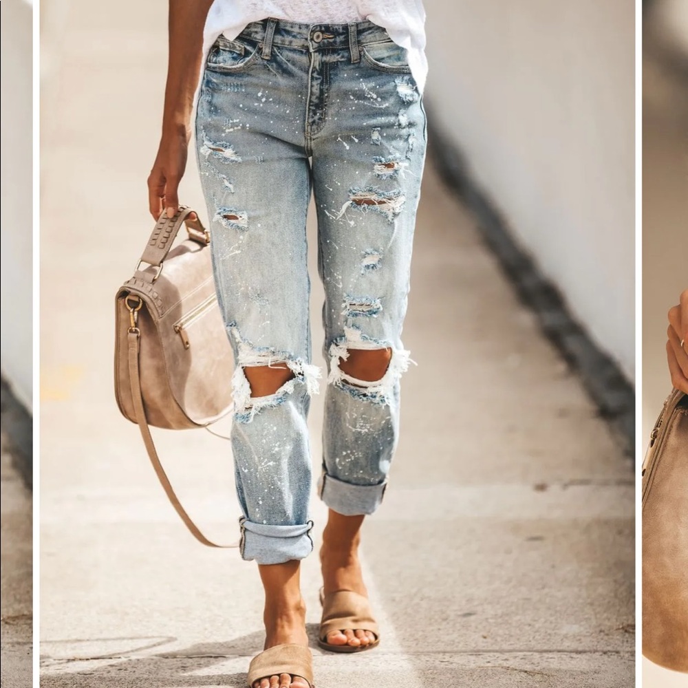 KanCan - distressed girlfriend splatter denim